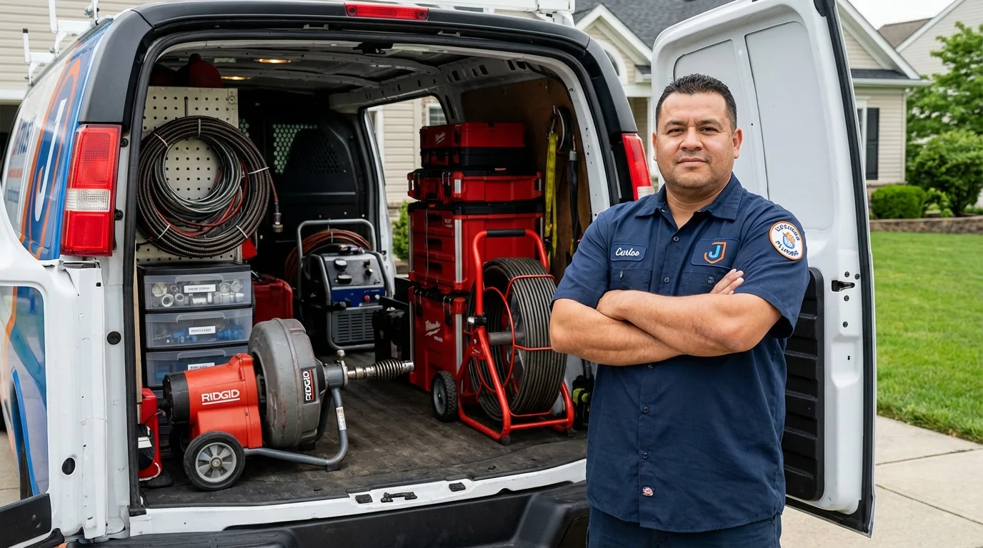 Professional drain cleaning equipment and Johns Plumbing LLC plumber in Mount Airy