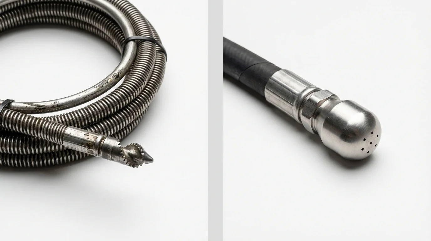 Drain snake cable and hydro jetting nozzle used for drain cleaning in Mount Airy, MD